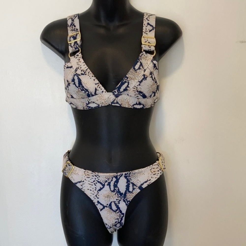 SWIM by Lioness Animal Print Bikini Size Small Navy/Gray